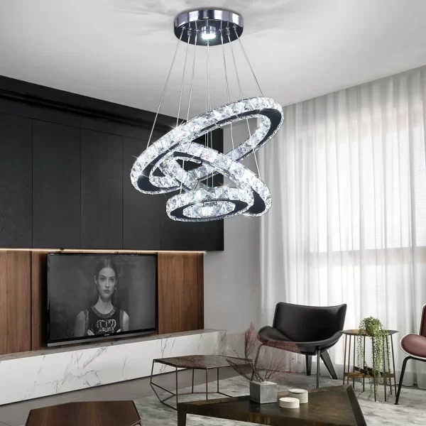 Modern Crystal LED Chandelier – Elegant Pendant Light for Living Room, Bedroom & Dining Area